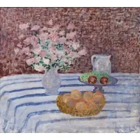 Robert Lewis Lahotan, The Striped Tablecloth, Oil on canvas