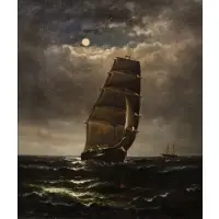 Wesley Elbridge Webber, Sailboat Under Full Moon, Oil on canvas