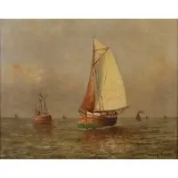 Wesley Elbridge Webber, Seascape with Sailboats, Oil on canvas laid to board