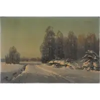 Wiktor Korecki, Winter Lane, Oil on canvas