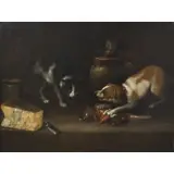 Alexandro Loarte, A Dog and Cat Fighting for Food, Oil on canvas