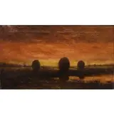 Wesley Elbridge Webber, Sunset with Hay Mounds, Oil on canvas