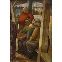 Iver Rose, Fishermen at Rest, Mixed media, gouache and graphite
