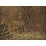 John W. Bentley, A House Along a Snowy Road, Oil on board
