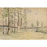 Anton Emanuel Peschka, Landscape with Trees, Watercolor and colored pencil on paper