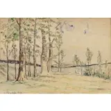 Anton Emanuel Peschka, Landscape with Trees, Watercolor and colored pencil on paper
