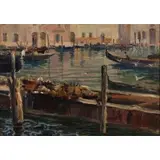 Zygmunt Balk, Venice Canal, Oil on canvas board