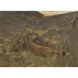Arthur Wardle, Lioness with Cubs, Charcoal and pastel on buff brown paper