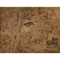 Giorgio de Chirico, Landscape with Horseman, 1924, Pencil and India ink on buff paper