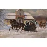 Jerzy Kossak, Departure from the Manor, 1930, Oil on board