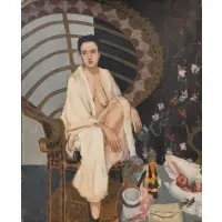 Philip Tarlow, Portrait of a Woman in a Peacock Chair, Oil on canvas