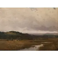 Paul R. Koehler, A Marshy Meadow Landscape with Cows, Pastel and gouache