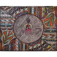 Henry Ray Clark, On My Palnet (sic) Called Everything they Say Two Heads are Better than One No matter Where You Are, Mixed media, colored pens and ink on card