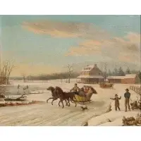 Thomas Birch, A Winter Sleigh Ride, Oil on canvas
