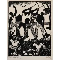 Albert Huie, Road Mending, Linocut