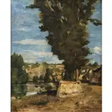 Henri Harpignies, A River Village with Trees, Oil on canvas