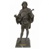 Émile Louis Picault, Troubadour, Large PATINATED METAL sculpture of a Luth Player