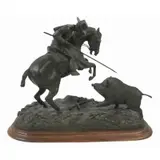 Antonio Coello de Portugal, Man on horseback hunting, Antonio Coello De Portugal bronze statue with wooden base