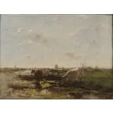 Willem Maris, Cows with Windmills in the Distance, Oil on canvas