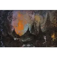 Untitled (Fire landscape) by Leonardo Nierman, 1960, Acrylic on masonite, sold Jun 2026