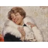 Adolfo Belimbau, Woman with Fur Coat, Oil on canvas