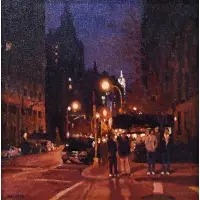 Michael Budden, Looking up 5th Ave, Oil on panel