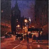 Michael Budden, Looking up 5th Ave, Oil on panel