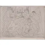 Pablo Picasso, Cheval Mourant Entoure D'Une Famille de Saltimbanques (Dying Horse Surrounded by a Family of Acrobats), Etching printed with tone on woven paper