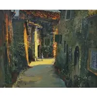 Bruno Zupan, Children on a Village Street, Oil on canvas