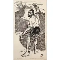 Martin Pena, Pescador (Martin Pena, Fisherman) by Lorenzo Homar, 1957, Woodcut on paper, sold Jun 2026