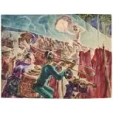 Walter Louderback, A Circus Band with a Female Tightrope Walker, Watercolor and pencil on paper