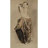 Robert Fawcett, The Artist's Semi-Nude Wife in Exotic Dress, Mixed media with colored chalk