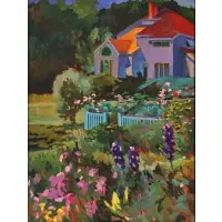 Connie Hayes, A House with a Garden in Bloom, Oil on canvas