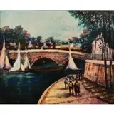 Donald Roy Purdy, A River Pathway with Sail Boats and a Bridge, Oil on masonite