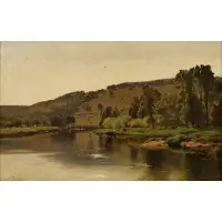 Ernest Parton, River Scene with Cows, Oil on canvas