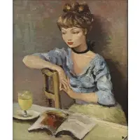 Marcel Dyf, Lady with Absinthe, Oil on canvas