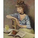 Marcel Dyf, Lady with Absinthe, Oil on canvas