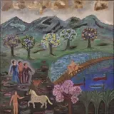 Judith Gutiérrez, Los Hombres que Conversan con alas Nubes (The Men Who Converse with the Clouds), 1969, Oil on linen