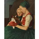 Oszkár Glatz, Two Girls Playing with a Doll, 1938, Oil on canvas