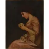 Herman N. Hyneman, A Portrait of a Beauty with Flowers, Oil on canvas