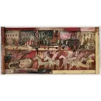 Purvis Young, Urban Legends, Acrylic house paint, and found materials on wood
