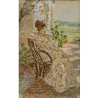 Auguste Pégurier, Portrait of a Woman Sitting on a Porch, Pastel