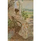 Auguste Pégurier, Portrait of a Woman Sitting on a Porch, Pastel