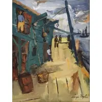 Joseph Kaplan, Workers on the Dock, Gouache on paper