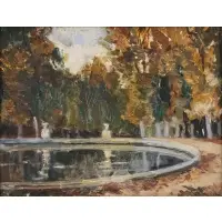 Georges Lapchine, A Park in Paris, Oil on canvas board