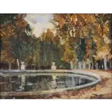 Georges Lapchine, A Park in Paris, Oil on canvas board