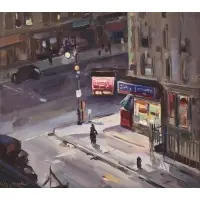 Clement "Clem" Weisbecker, The Corner Shop at Night, Gouache on paper