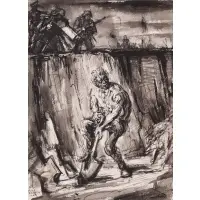Philip Reisman, Digging One's Grave, 1964, Pen and ink with wash on paper