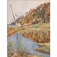 Elaine de Kooning, Untitled (An Autumn River's Edge), Gouache