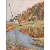 Elaine de Kooning, Untitled (An Autumn River's Edge), Gouache